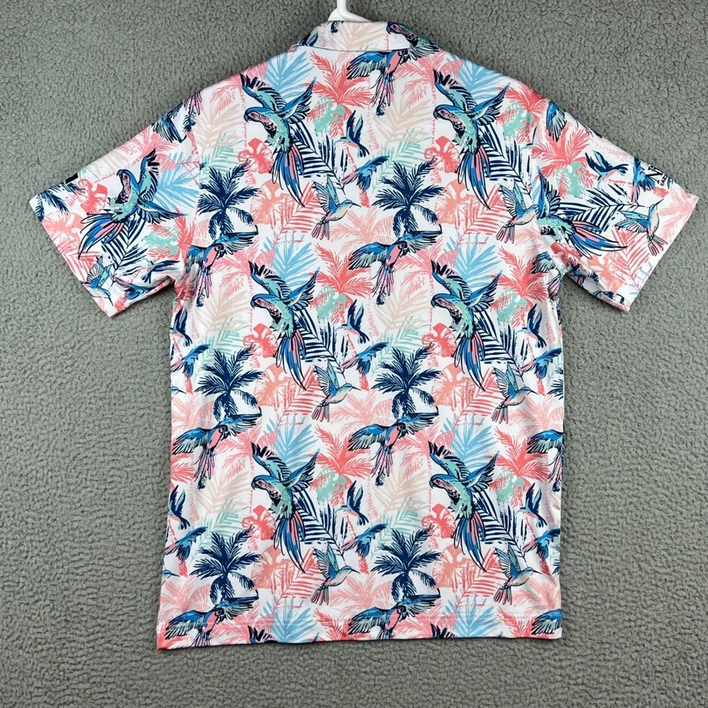Waggle Mens Golf Polo Shirt Medium multicolor Tropical Bird Palm Performance - Picture 6 of 11